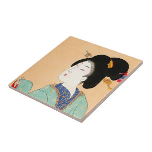 Cool oriental japanese classic geisha lady art tile