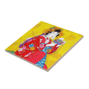 Cool oriental japanese classic geisha lady art tile