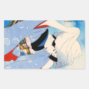 Cool oriental japanese classic lady art rectangular sticker