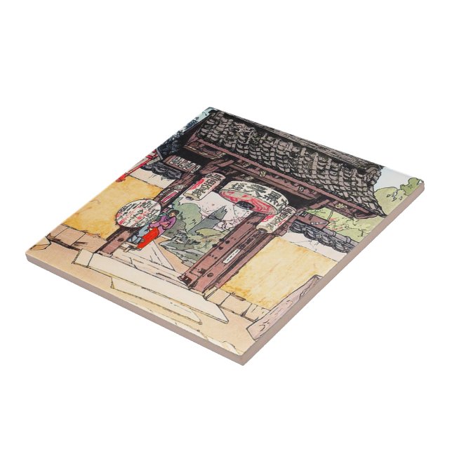 Cool oriental japanese classic Little Templa Gate Ceramic Tile (Side)