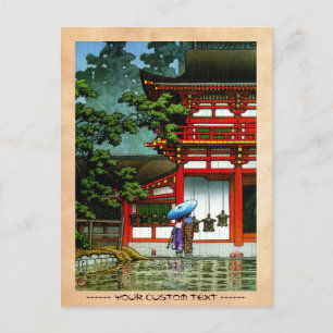 Cool oriental japanese classic temple rain art postcard