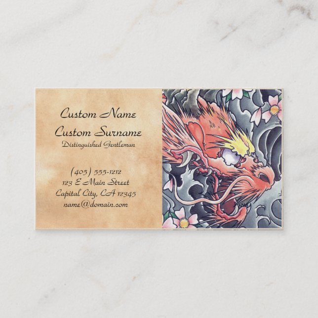Cool oriental japanese dragon god tattoo business card (Front)