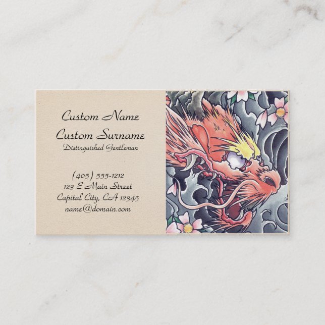 Cool oriental japanese dragon god tattoo business card (Front)