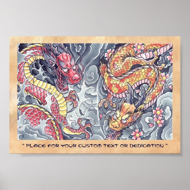 Cool oriental japanese dragon god tattoo storm poster (Front)