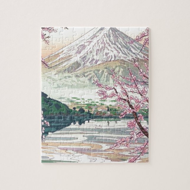 Cool Oriental Japanese Fuji Spring Cherry Tree Art Jigsaw Puzzle (Vertical)