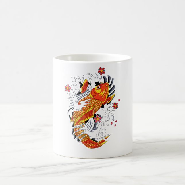 Cool Oriental Japanese Gold Lucky Koi Carp Coffee Mug (Center)
