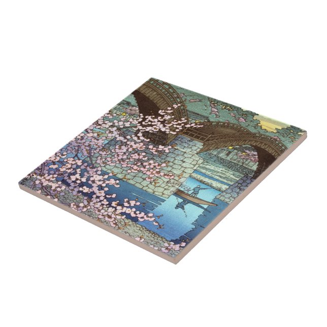 Cool oriental japanese Hasui kawase river bridge Ceramic Tile (Side)