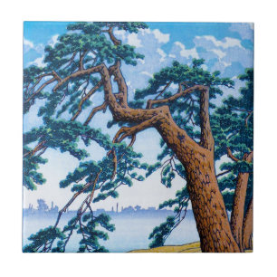 Cool oriental japanese Hasui Kawase tree art Ceramic Tile