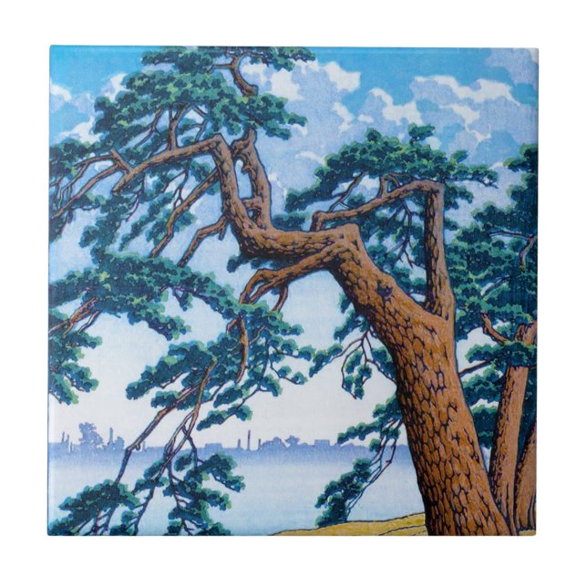 Cool oriental japanese Hasui Kawase tree art Ceramic Tile (Front)