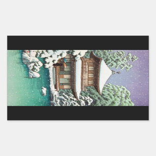 Cool oriental japanese Hasui Kawase winter scene Rectangular Sticker