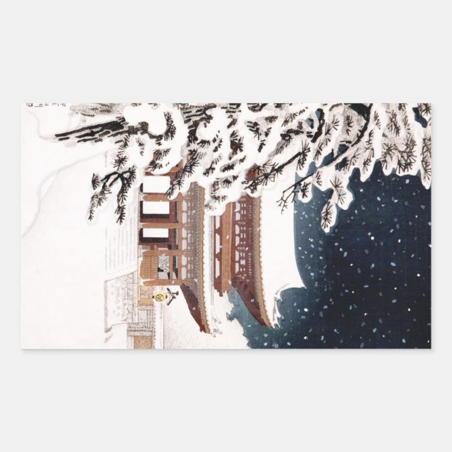 Cool oriental japanese Hasui Kawase winter scenery Rectangular Sticker (Front)