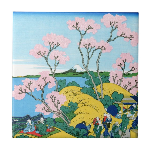 Cool oriental japanese Hokusai Fuji View landscape Ceramic Tile (Front)
