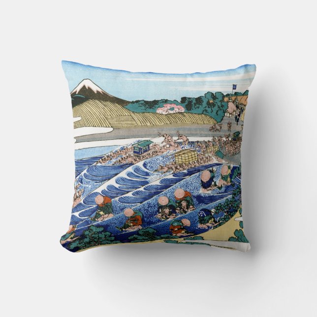 Cool oriental japanese Hokusai Fuji View landscape Cushion (Front)
