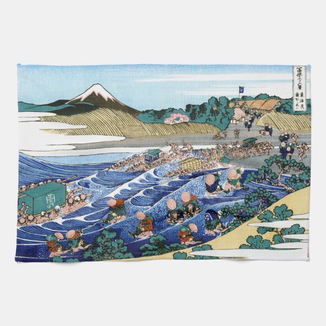 Cool oriental japanese Hokusai Fuji View landscape Tea Towel (Horizontal)