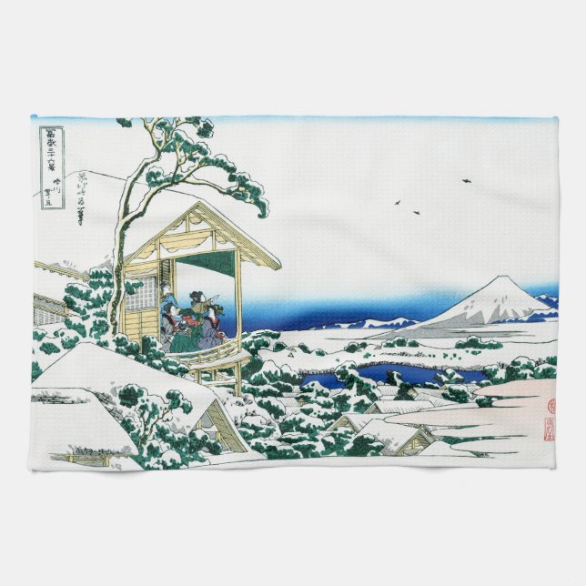 Cool oriental japanese Hokusai Fuji View landscape Tea Towel (Horizontal)