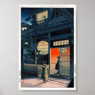 Cool oriental japanese kasamatsu night village art poster