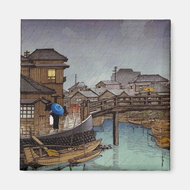 Cool oriental japanese Kawase rainy day art Magnet (Front)