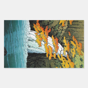 Cool oriental japanese Kawase Senju Waterfall art Rectangular Sticker