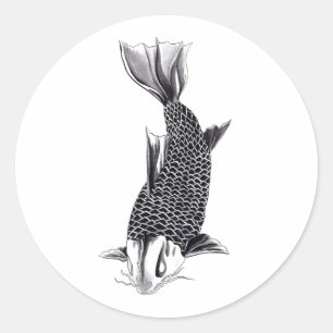 Cool Oriental Japanese Koi Carp Fish Watercolor Classic Round Sticker