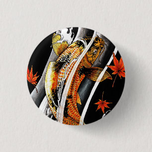 Cool Oriental Japanese Koi Lucky Carp Water Ink 3 Cm Round Badge