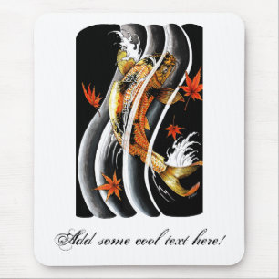 Cool Oriental Japanese Koi Lucky Carp Water Ink Mouse Pad