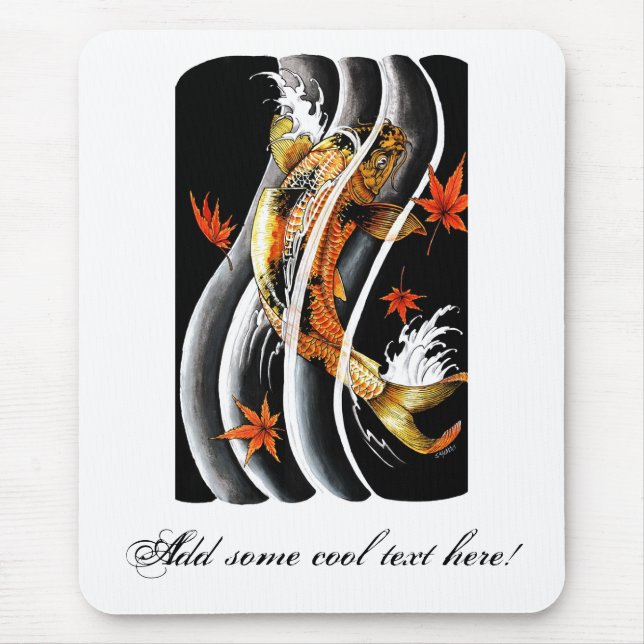 Cool Oriental Japanese Koi Lucky Carp Water Ink Mouse Pad (Front)