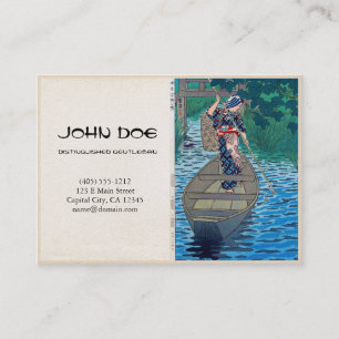 Cool oriental japanese lake fisherman lady boat business card