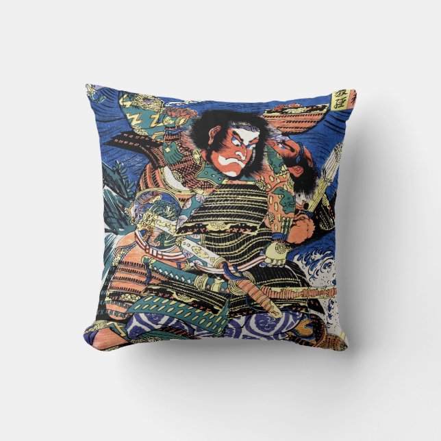 Cool oriental japanese legendary warrior samurai cushion (Front)