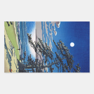 Cool oriental japanese moonlight night scenery rectangular sticker