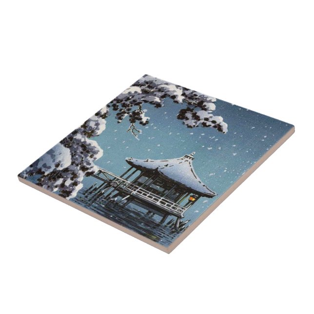 Cool oriental japanese river side winter scene art tile (Side)