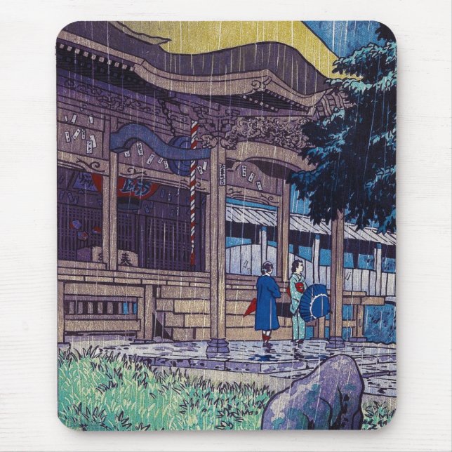 Cool oriental Japanese Shiro Kasamatsu Rainy day Mouse Pad (Front)