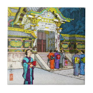 Cool oriental japanese shrine temple people hanga ceramic tile