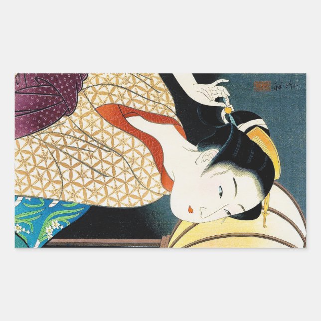 Cool oriental japanese Takane Koko geisha lady art Rectangular Sticker (Front)