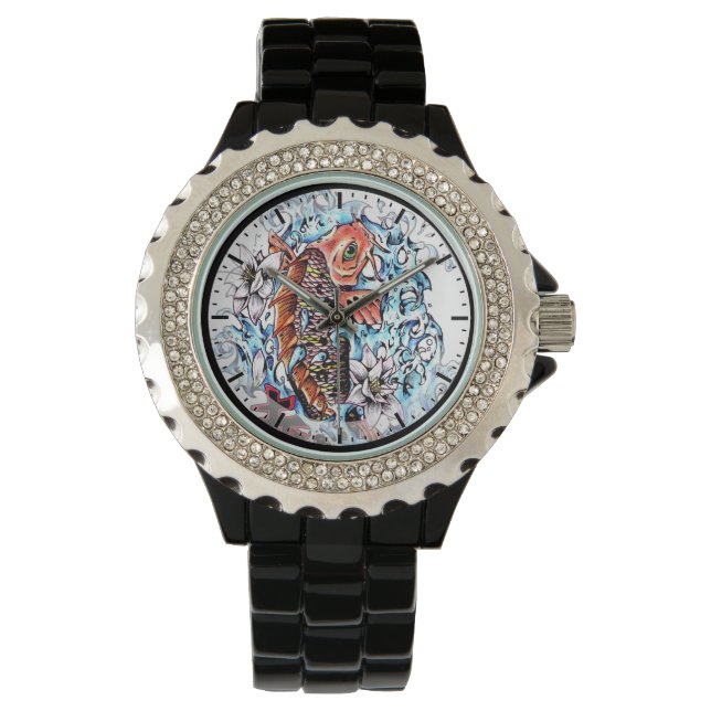 Cool oriental japanese tattoo ink lucky koi fish watch (Front)