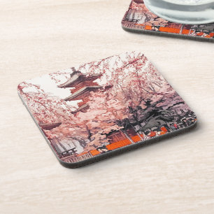 Cool oriental japanese Ueno Park watercolour art Coaster