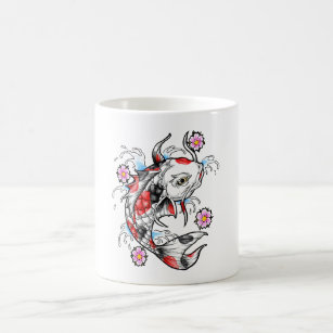 Cool Oriental Japanese White Koi Fish Carp tattoo Coffee Mug