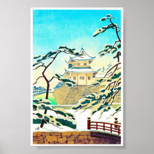 Cool oriental japanese winter castle sceneart poster
