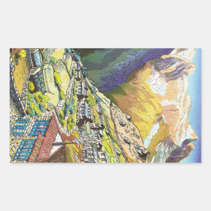 Cool oriental Namche Bazar Tibet mountain art Rectangular Sticker