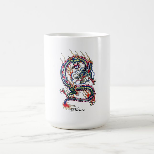 Cool Oriental Red Dragon with Orb tattoo Coffee Mug (Center)