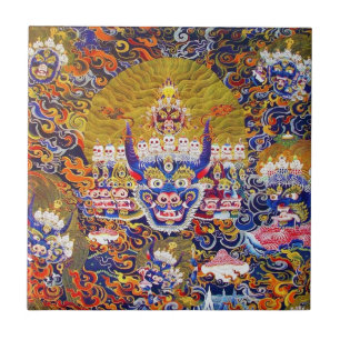 Cool oriental tangka Yamantaka death god tattoo Ceramic Tile