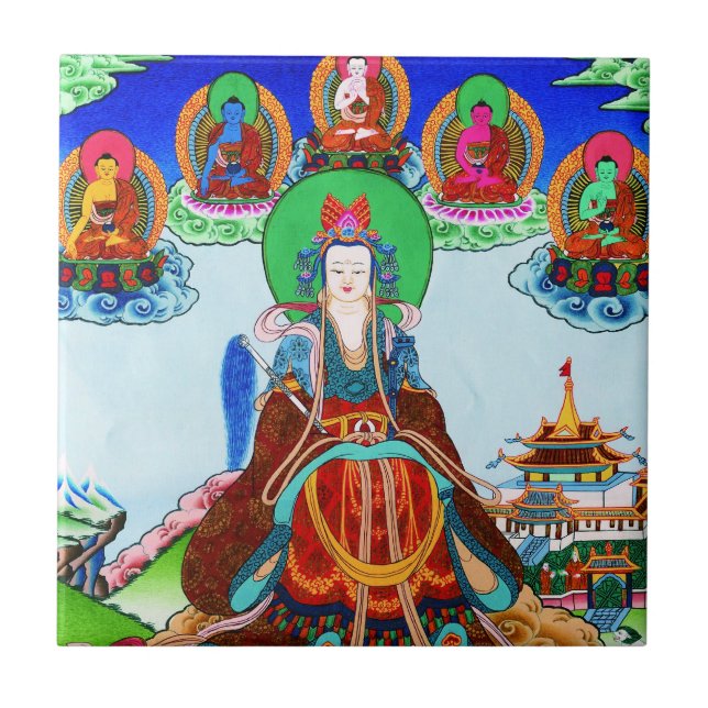 Cool oriental tibetan thangka Golden Mother Ceramic Tile (Front)