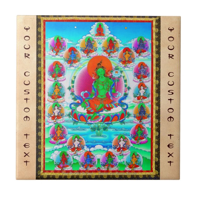 Cool oriental tibetan thangka Green Tara  tattoo Tile (Front)