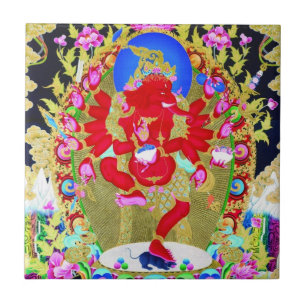 Cool oriental tibetan thangka Red Jambhala tattoo Ceramic Tile