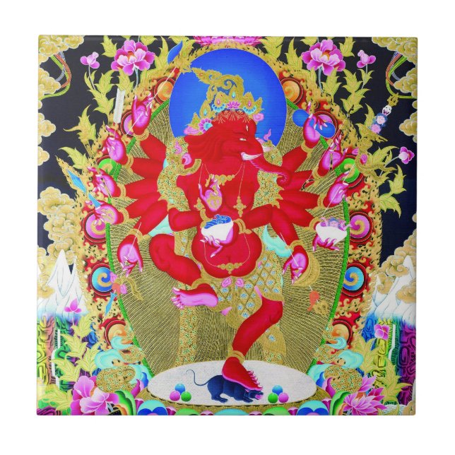 Cool oriental tibetan thangka Red Jambhala tattoo Ceramic Tile (Front)