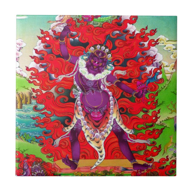 Cool oriental tibetan thangka tattoo Ekajati art Ceramic Tile (Front)