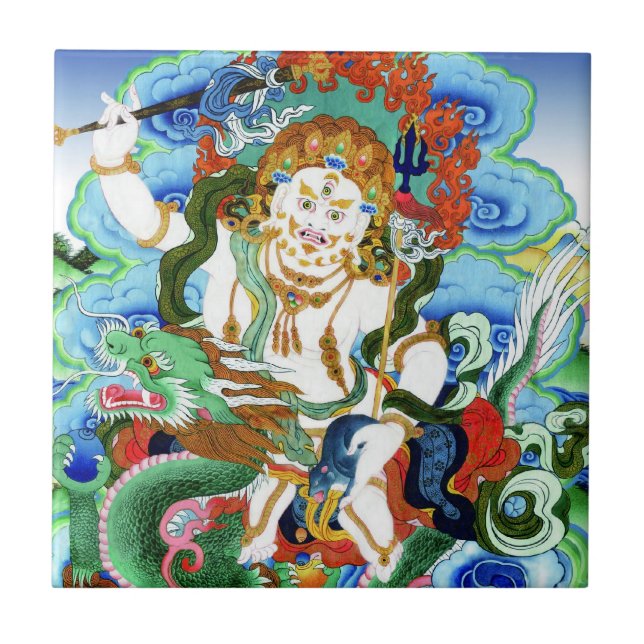 Cool oriental tibetan thangka White Jambhala Ceramic Tile (Front)