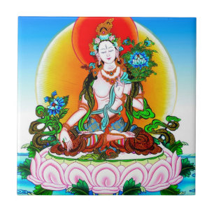 Cool oriental tibetan thangka White Tara tattoo Ceramic Tile