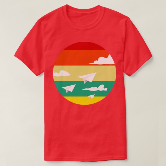 Cool Origami Paper Planes Retro Sunset T-Shirt (Design Front)