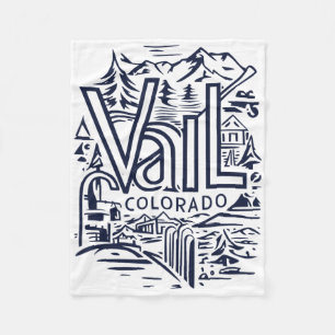 Cool Outdoor Skiing Vintage Souvenir Visit Vail Co Fleece Blanket