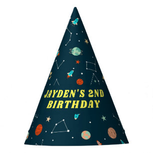Cool Outer Space Rockets Planets Pattern Birthday Party Hat